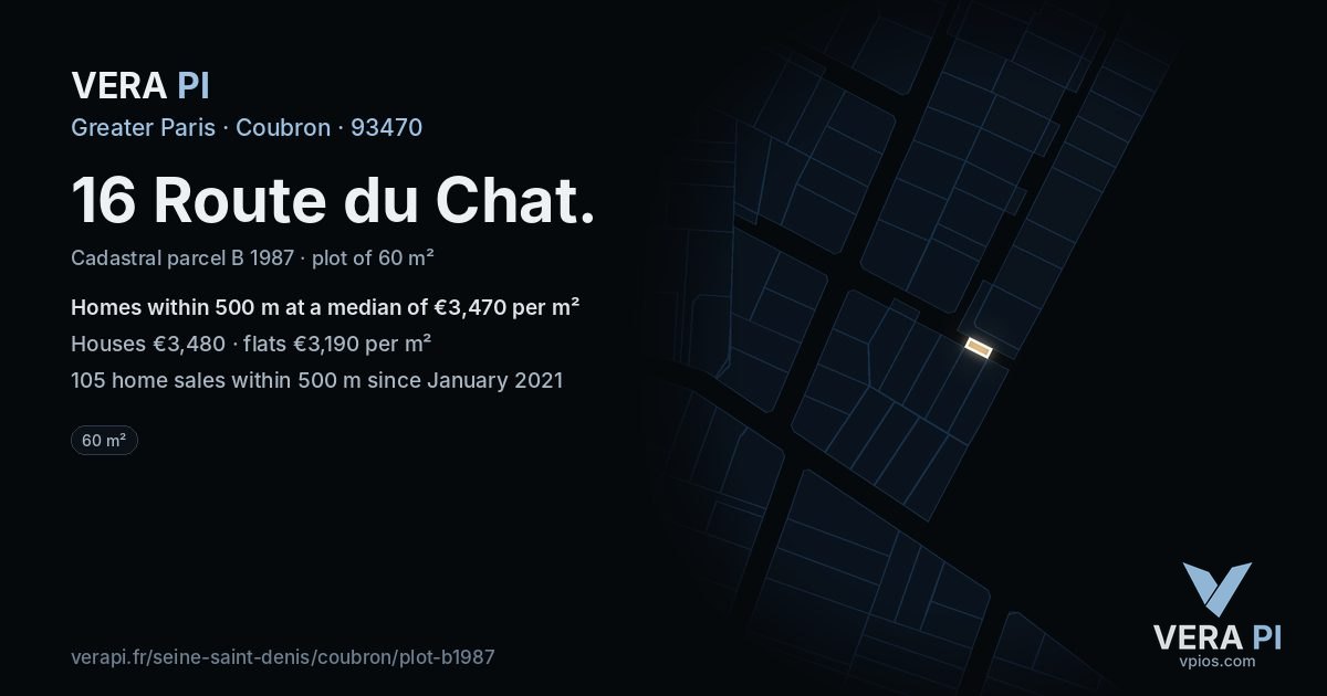 16 Route du Chat, Coubron at night – the plot lit, the parcels around coloured by the prices near them