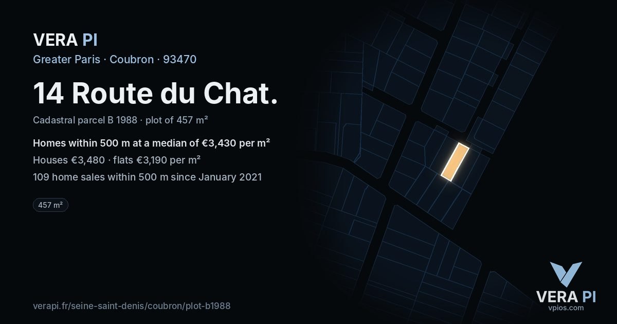 14 Route du Chat, Coubron at night – the plot lit, the parcels around coloured by the prices near them