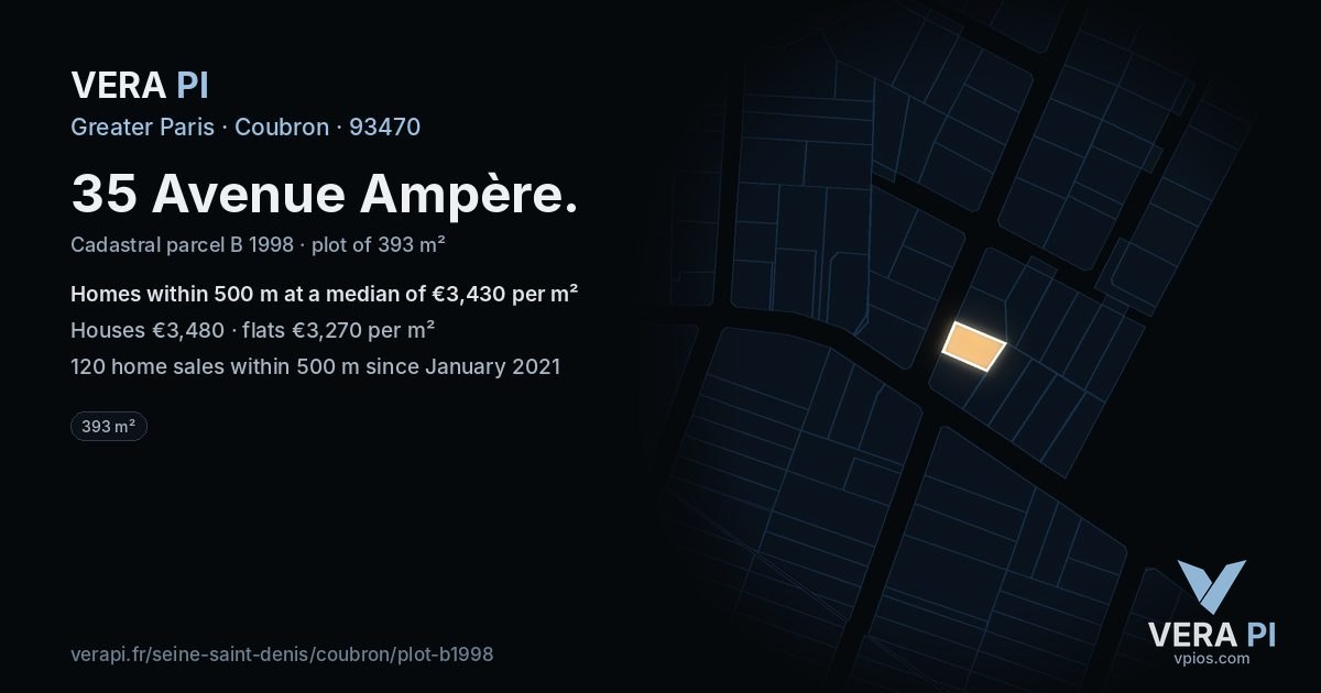 35 Avenue Ampère, Coubron at night – the plot lit, the parcels around coloured by the prices near them