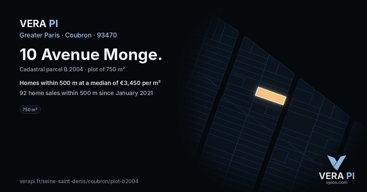 10 Avenue Monge, Coubron at night – the plot lit, the parcels around coloured by the prices near them