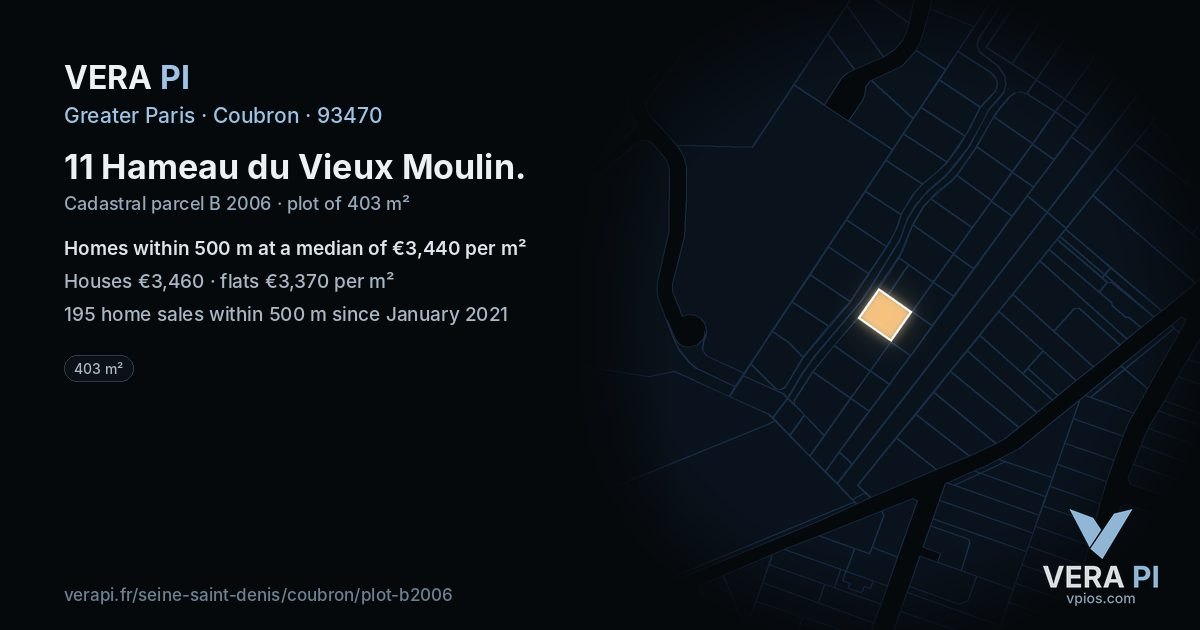 11 Hameau du Vieux Moulin, Coubron at night – the plot lit, the parcels around coloured by the prices near them