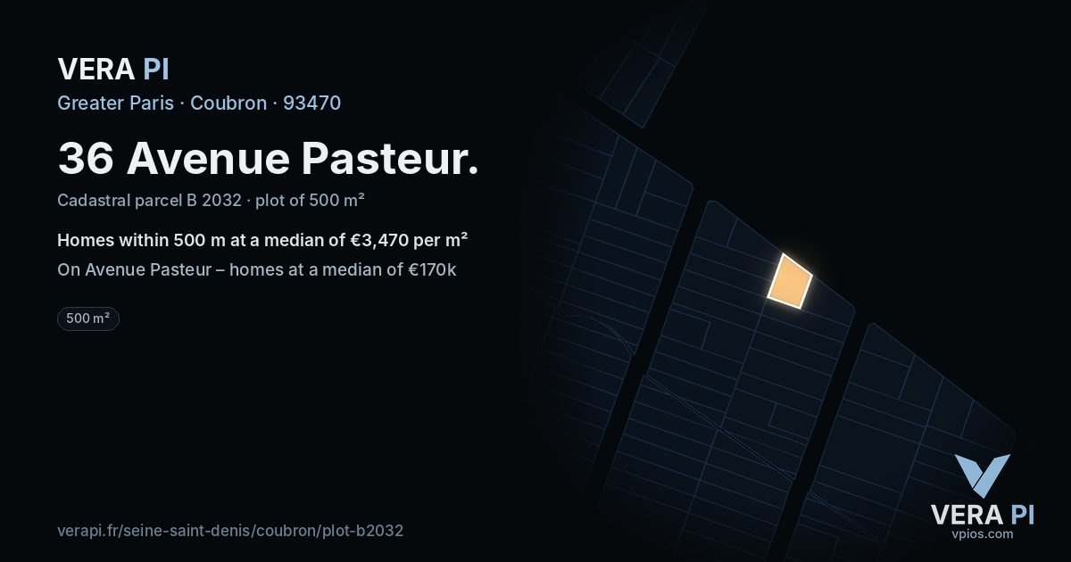 36 Avenue Pasteur, Coubron at night – the plot lit, the parcels around coloured by the prices near them