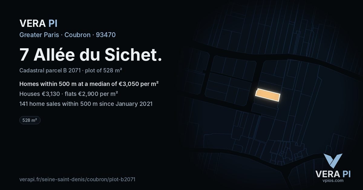 7 Allée du Sichet, Coubron at night – the plot lit, the parcels around coloured by the prices near them