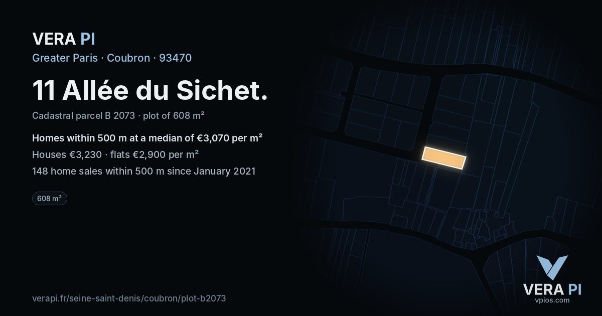 11 Allée du Sichet, Coubron at night – the plot lit, the parcels around coloured by the prices near them