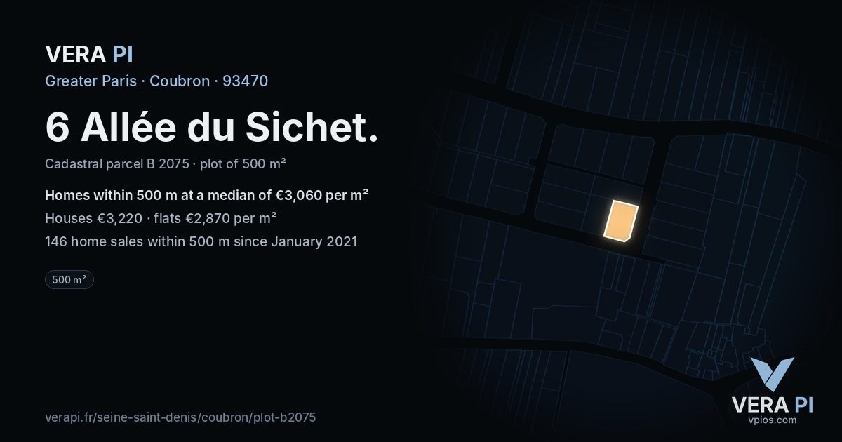 6 Allée du Sichet, Coubron at night – the plot lit, the parcels around coloured by the prices near them