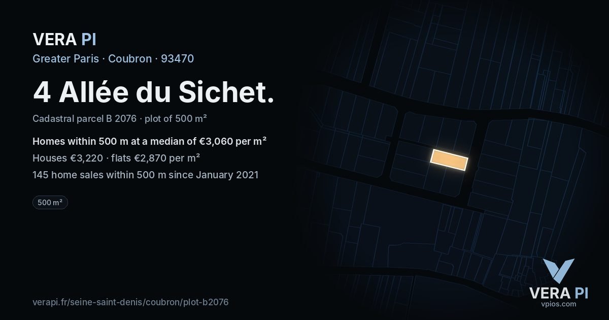 4 Allée du Sichet, Coubron at night – the plot lit, the parcels around coloured by the prices near them