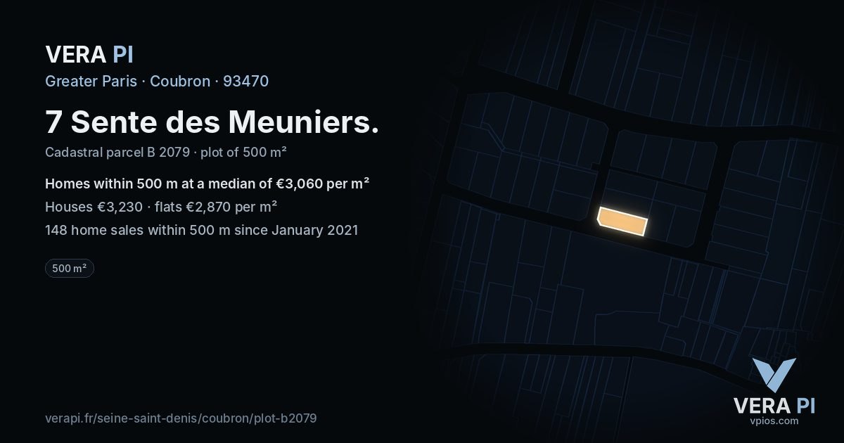 7 Sente des Meuniers, Coubron at night – the plot lit, the parcels around coloured by the prices near them