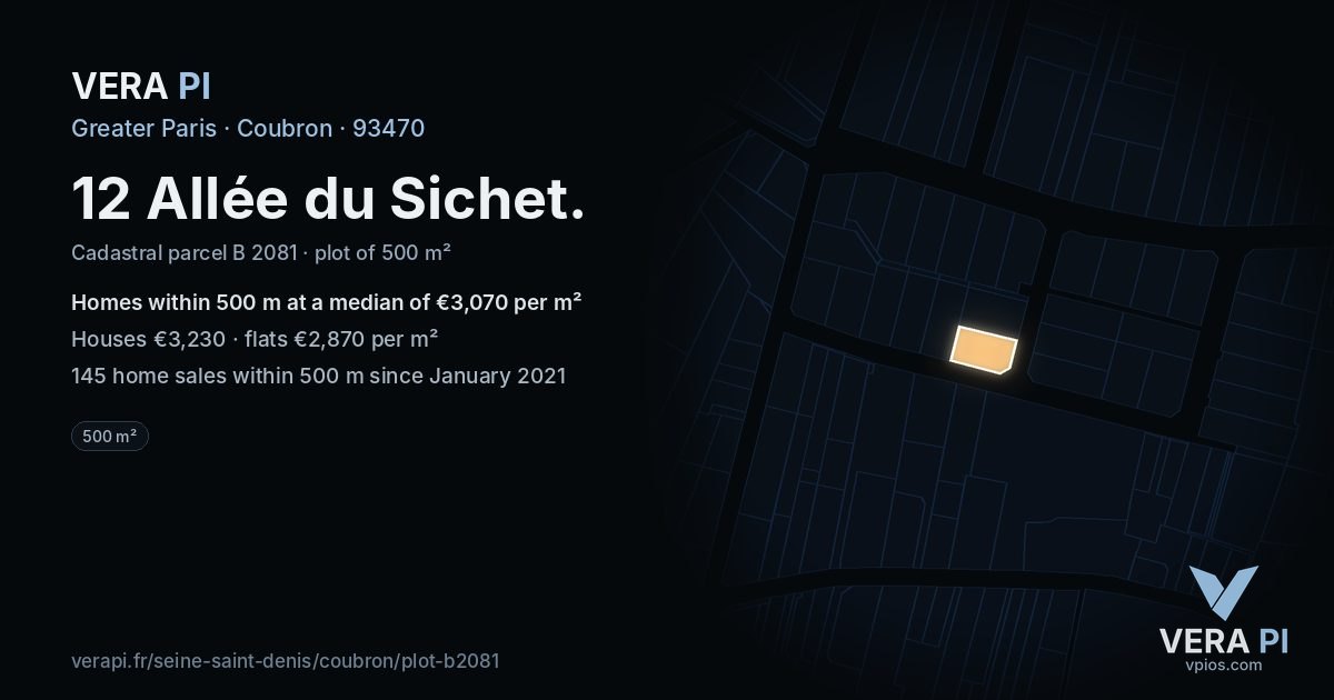 12 Allée du Sichet, Coubron at night – the plot lit, the parcels around coloured by the prices near them