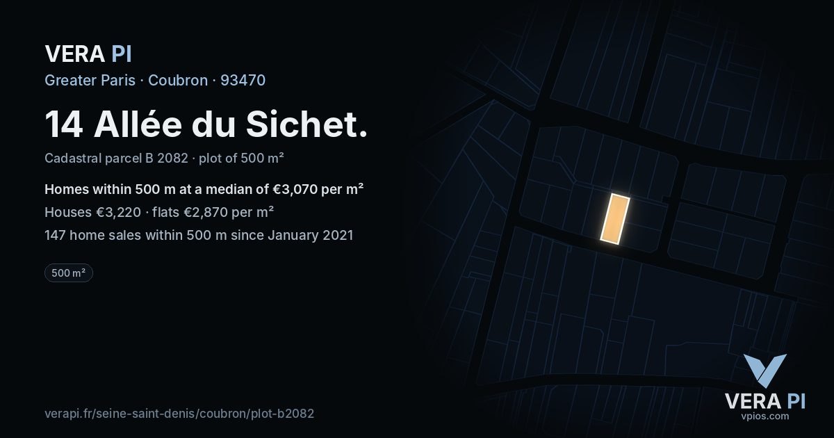 14 Allée du Sichet, Coubron at night – the plot lit, the parcels around coloured by the prices near them