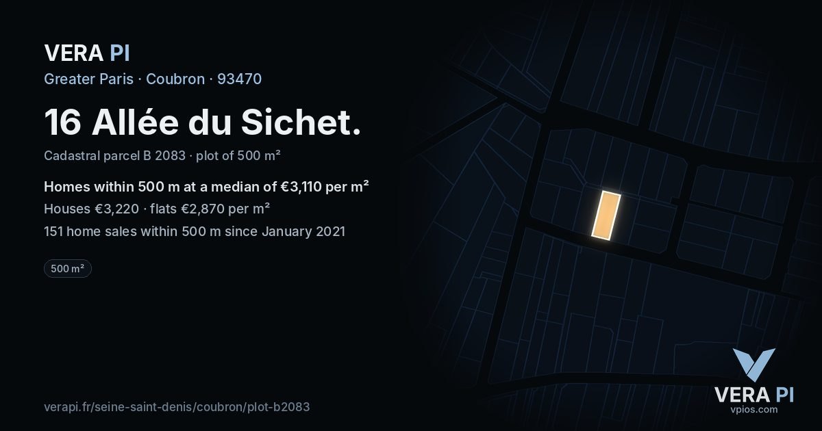 16 Allée du Sichet, Coubron at night – the plot lit, the parcels around coloured by the prices near them
