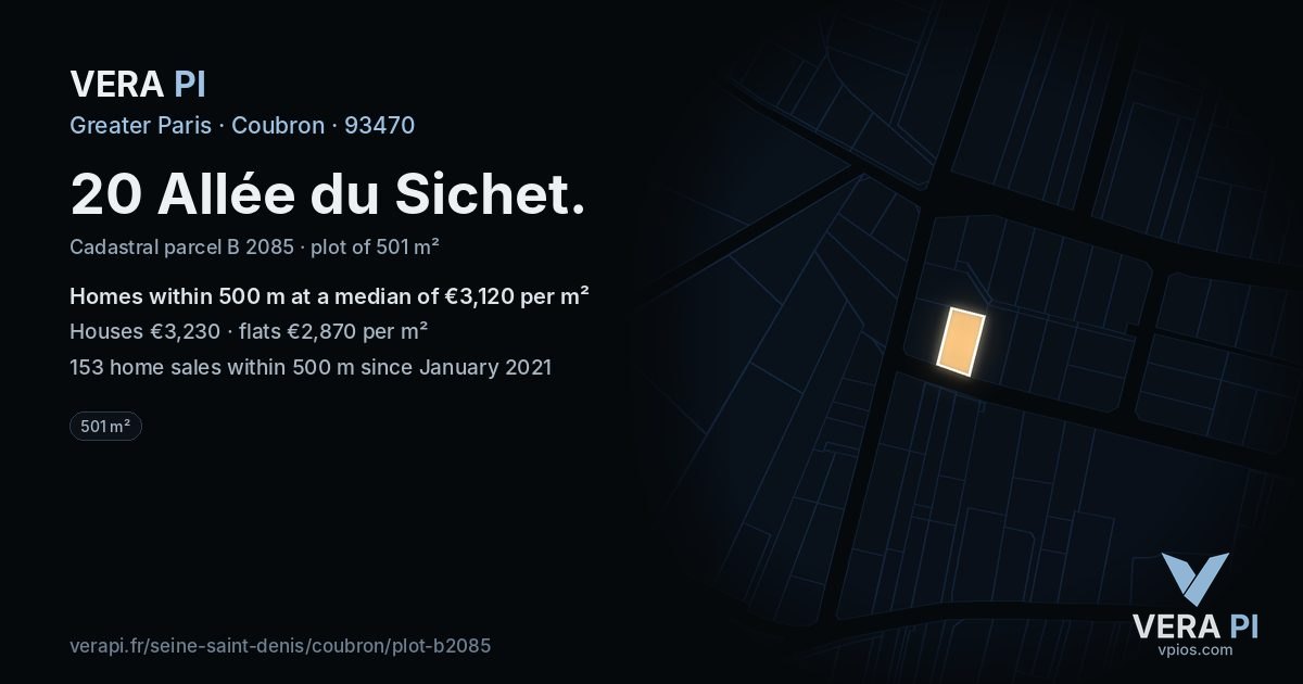 20 Allée du Sichet, Coubron at night – the plot lit, the parcels around coloured by the prices near them