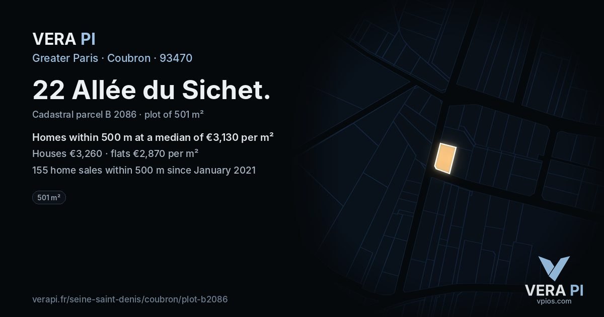 22 Allée du Sichet, Coubron at night – the plot lit, the parcels around coloured by the prices near them