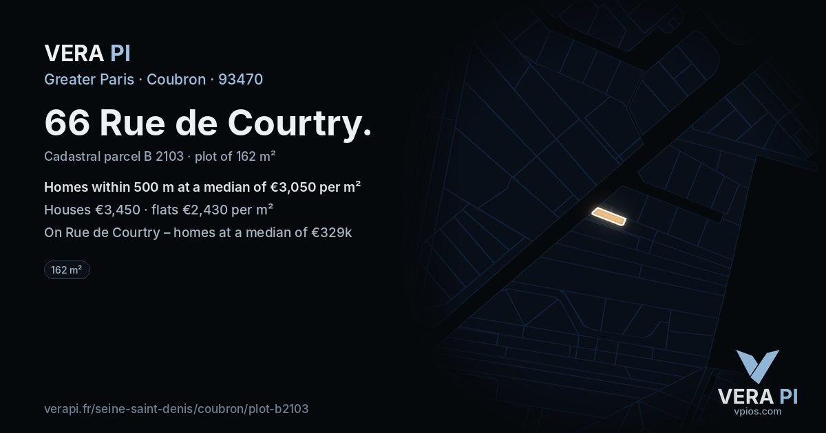 66 Rue de Courtry, Coubron at night – the plot lit, the parcels around coloured by the prices near them