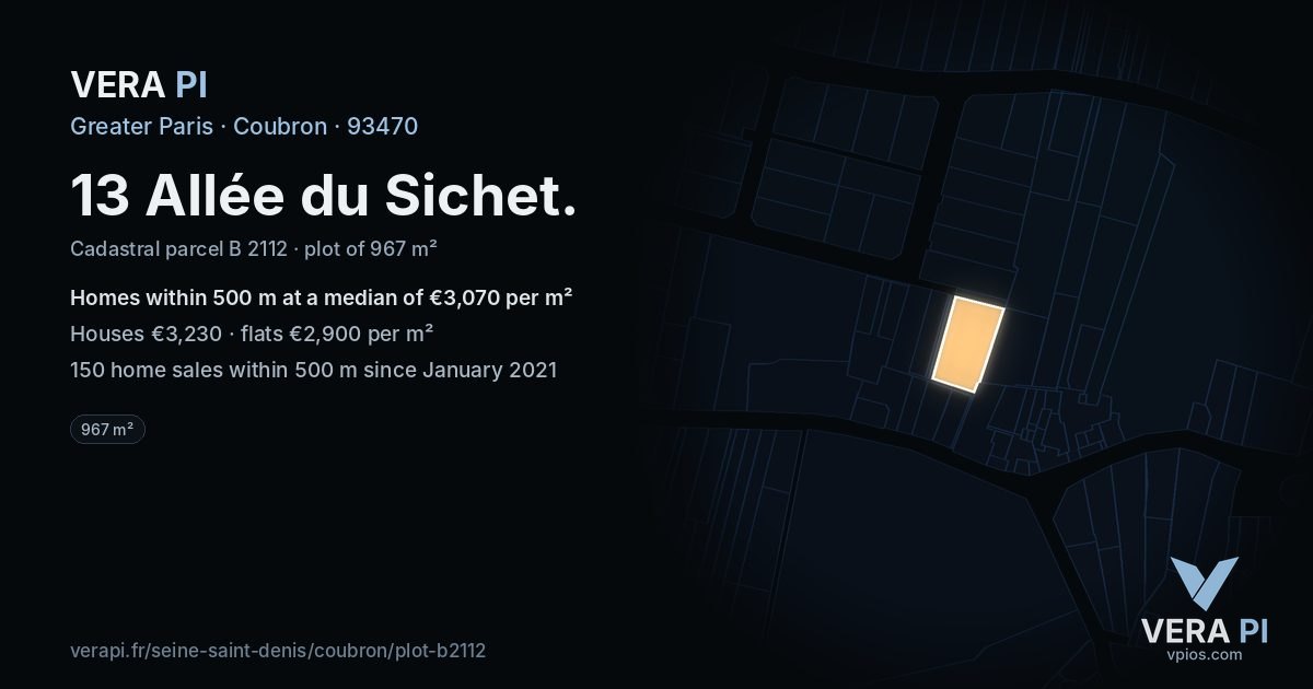 13 Allée du Sichet, Coubron at night – the plot lit, the parcels around coloured by the prices near them