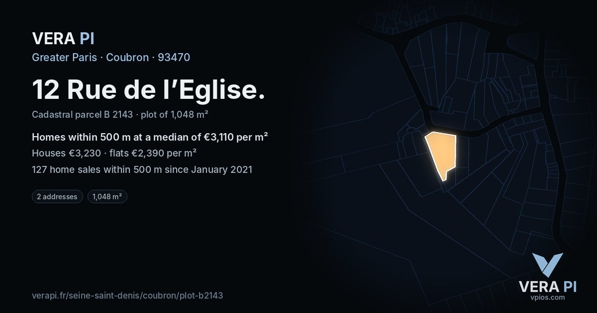 12 Rue de l’Eglise, Coubron at night – the plot lit, the parcels around coloured by the prices near them