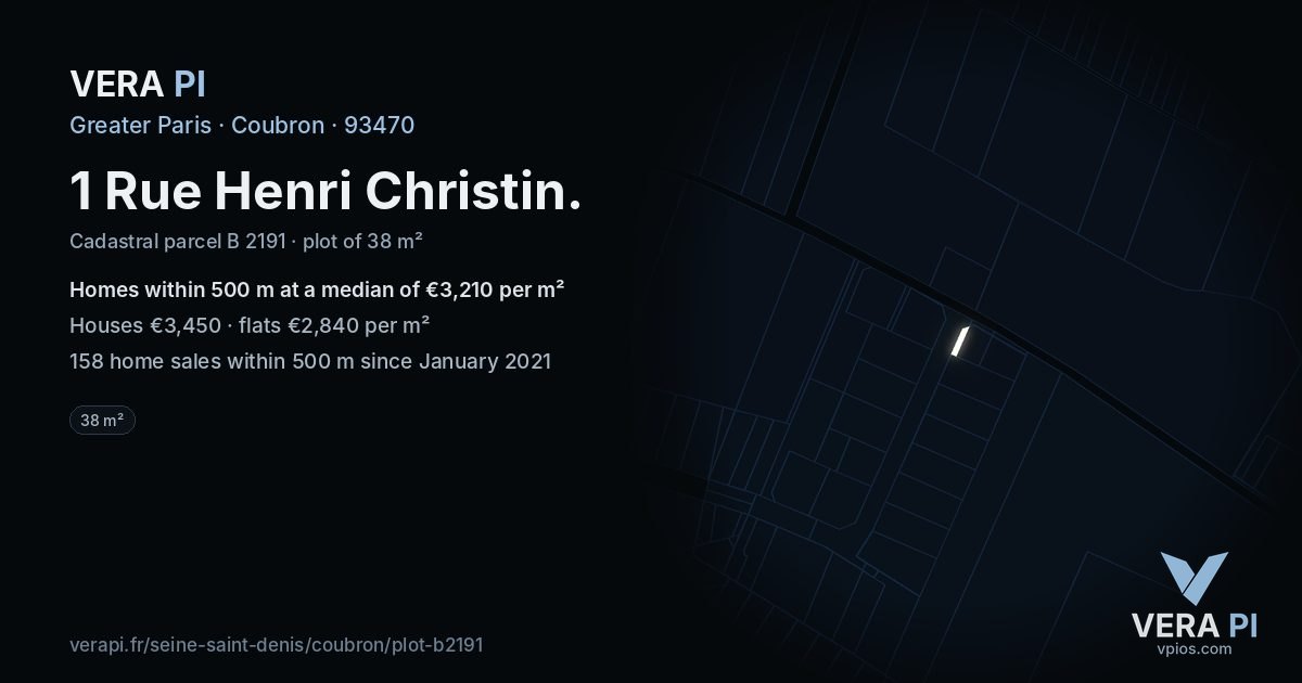 1 Rue Henri Christin, Coubron at night – the plot lit, the parcels around coloured by the prices near them