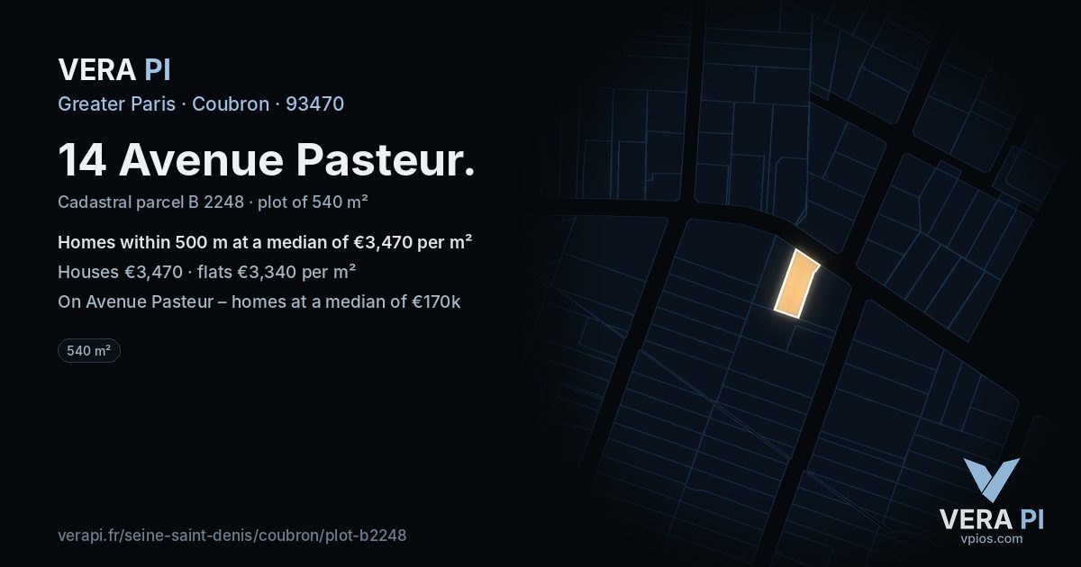 14 Avenue Pasteur, Coubron at night – the plot lit, the parcels around coloured by the prices near them