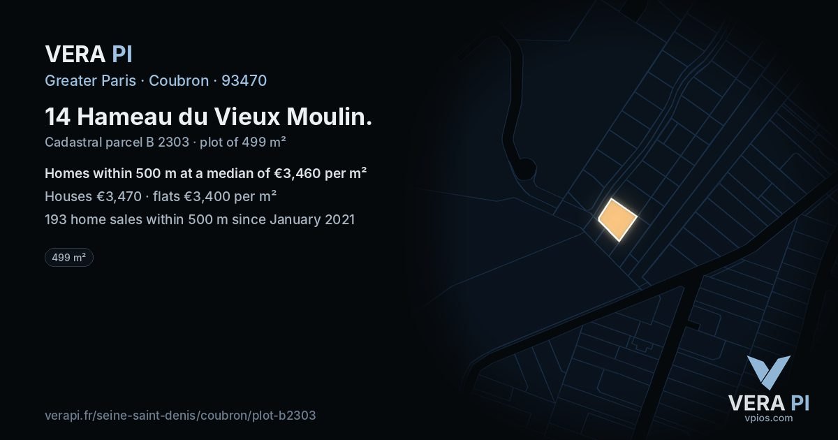 14 Hameau du Vieux Moulin, Coubron at night – the plot lit, the parcels around coloured by the prices near them