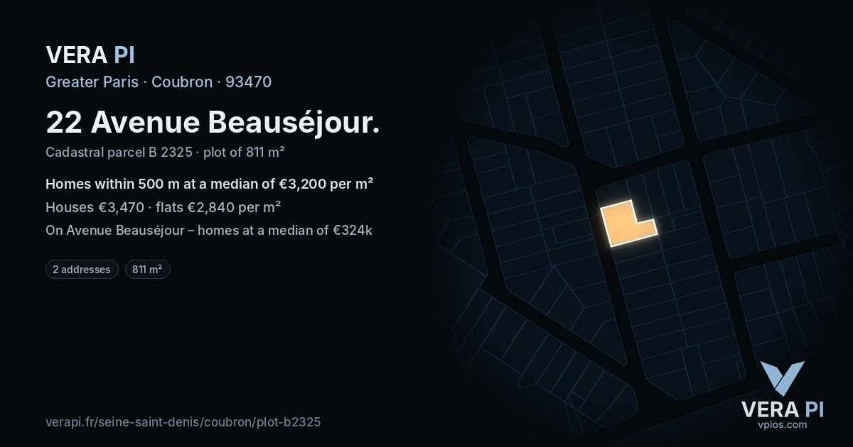22 Avenue Beauséjour, Coubron at night – the plot lit, the parcels around coloured by the prices near them