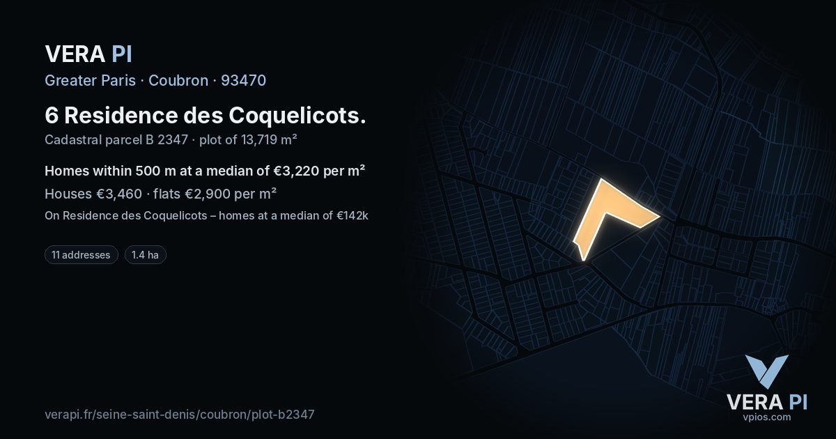 6 Residence des Coquelicots, Coubron at night – the plot lit, the parcels around coloured by the prices near them