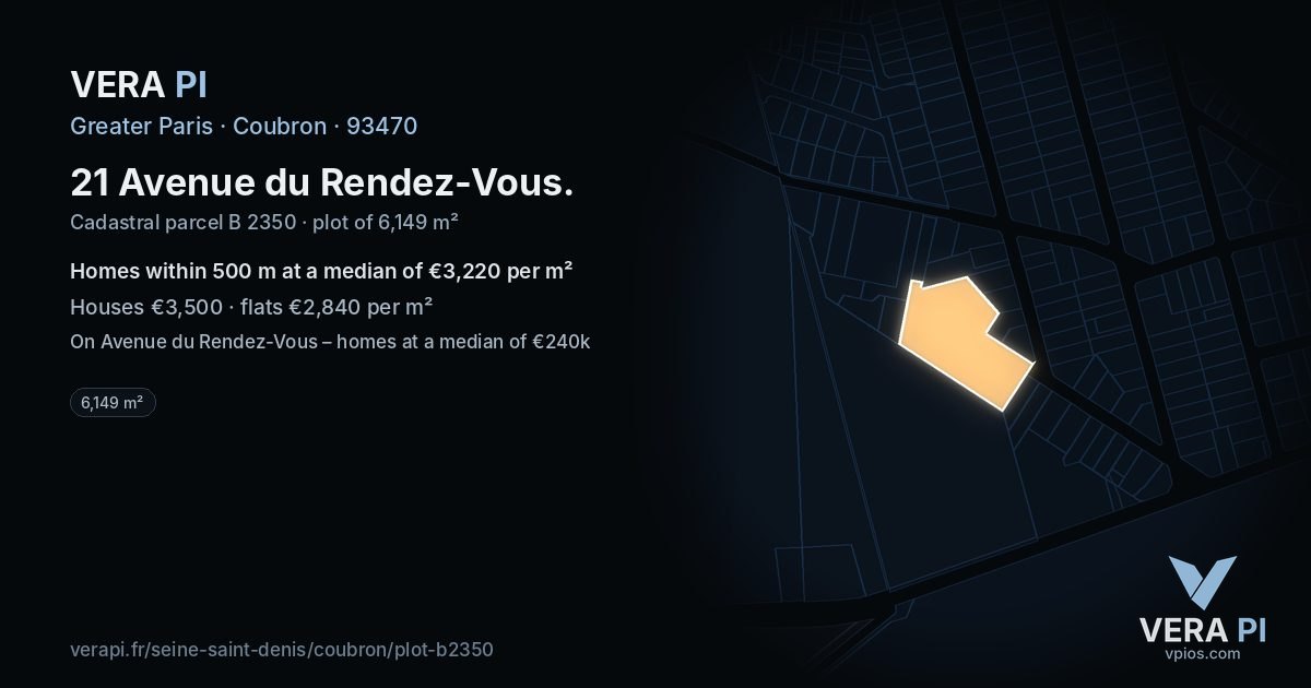 21 Avenue du Rendez-Vous, Coubron at night – the plot lit, the parcels around coloured by the prices near them