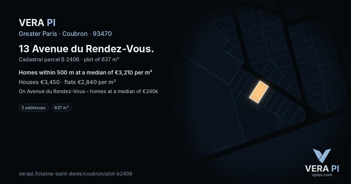 13 Avenue du Rendez-Vous, Coubron at night – the plot lit, the parcels around coloured by the prices near them