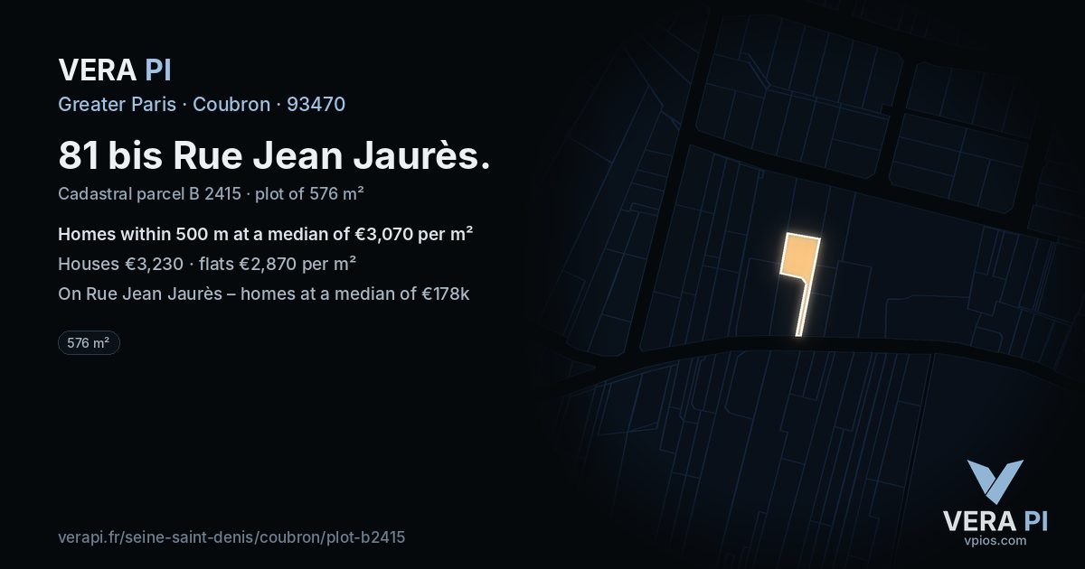 81 bis Rue Jean Jaurès, Coubron at night – the plot lit, the parcels around coloured by the prices near them