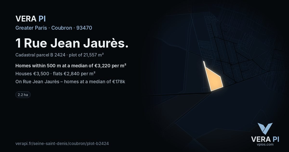 1 Rue Jean Jaurès, Coubron at night – the plot lit, the parcels around coloured by the prices near them