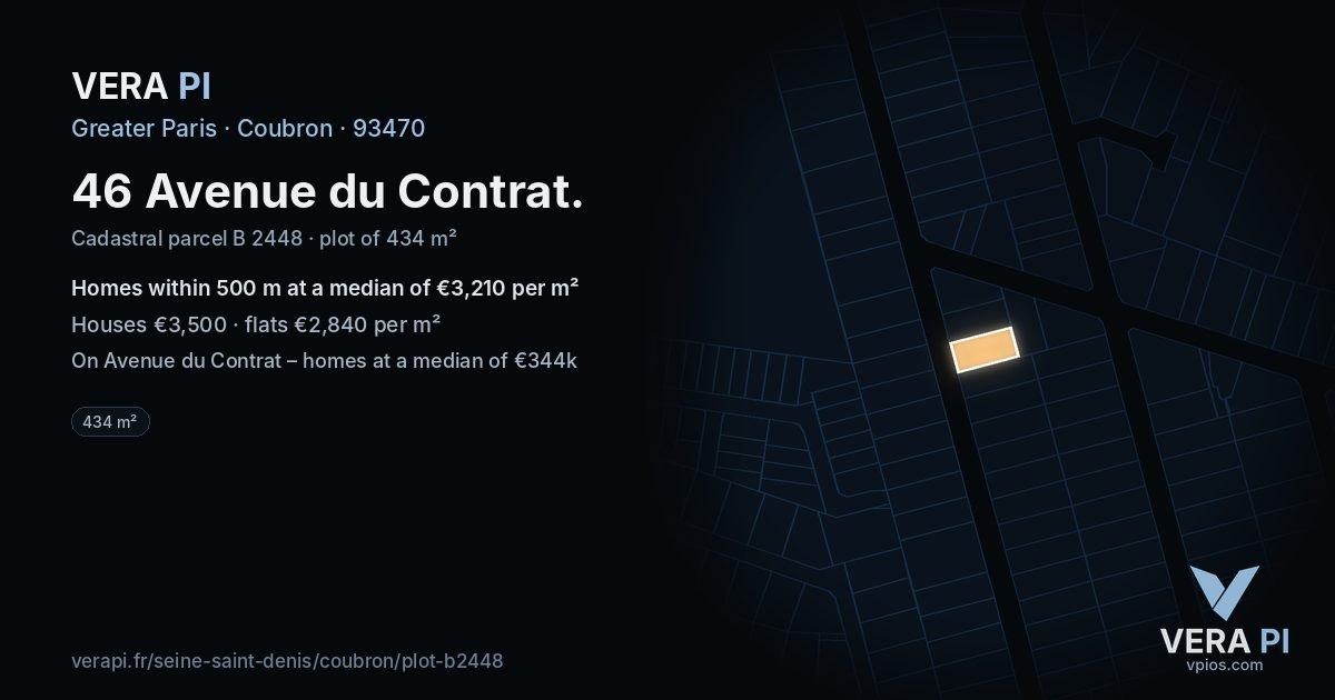 46 Avenue du Contrat, Coubron at night – the plot lit, the parcels around coloured by the prices near them