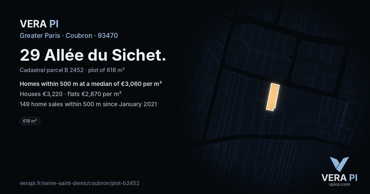 29 Allée du Sichet, Coubron at night – the plot lit, the parcels around coloured by the prices near them