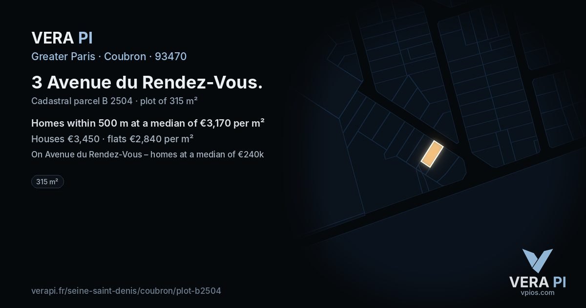 3 Avenue du Rendez-Vous, Coubron at night – the plot lit, the parcels around coloured by the prices near them