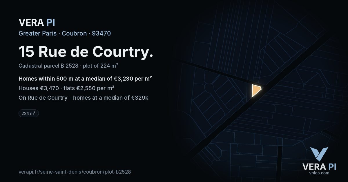 15 Rue de Courtry, Coubron at night – the plot lit, the parcels around coloured by the prices near them