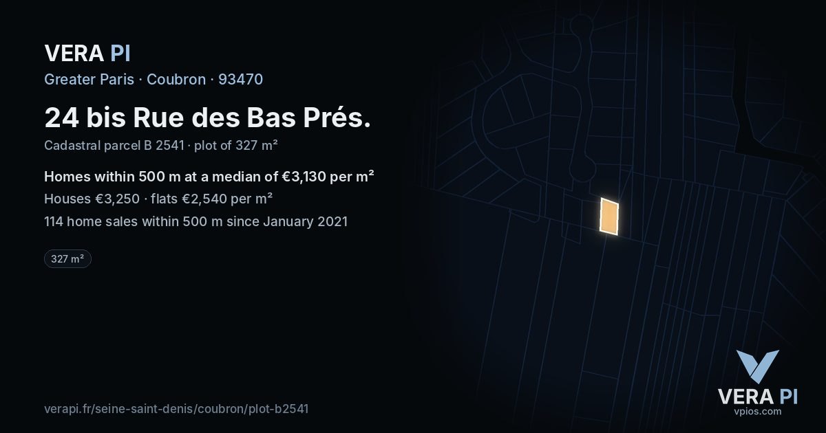 24 bis Rue des Bas Prés, Coubron at night – the plot lit, the parcels around coloured by the prices near them