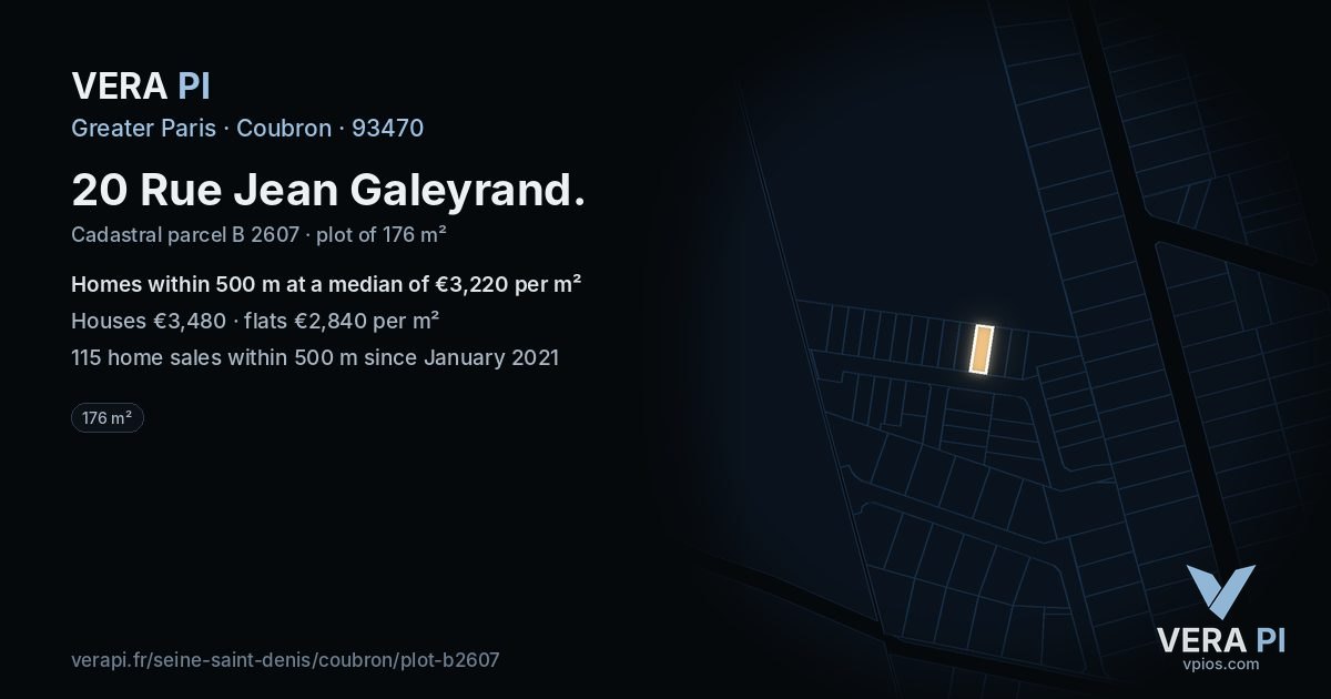 20 Rue Jean Galeyrand, Coubron at night – the plot lit, the parcels around coloured by the prices near them