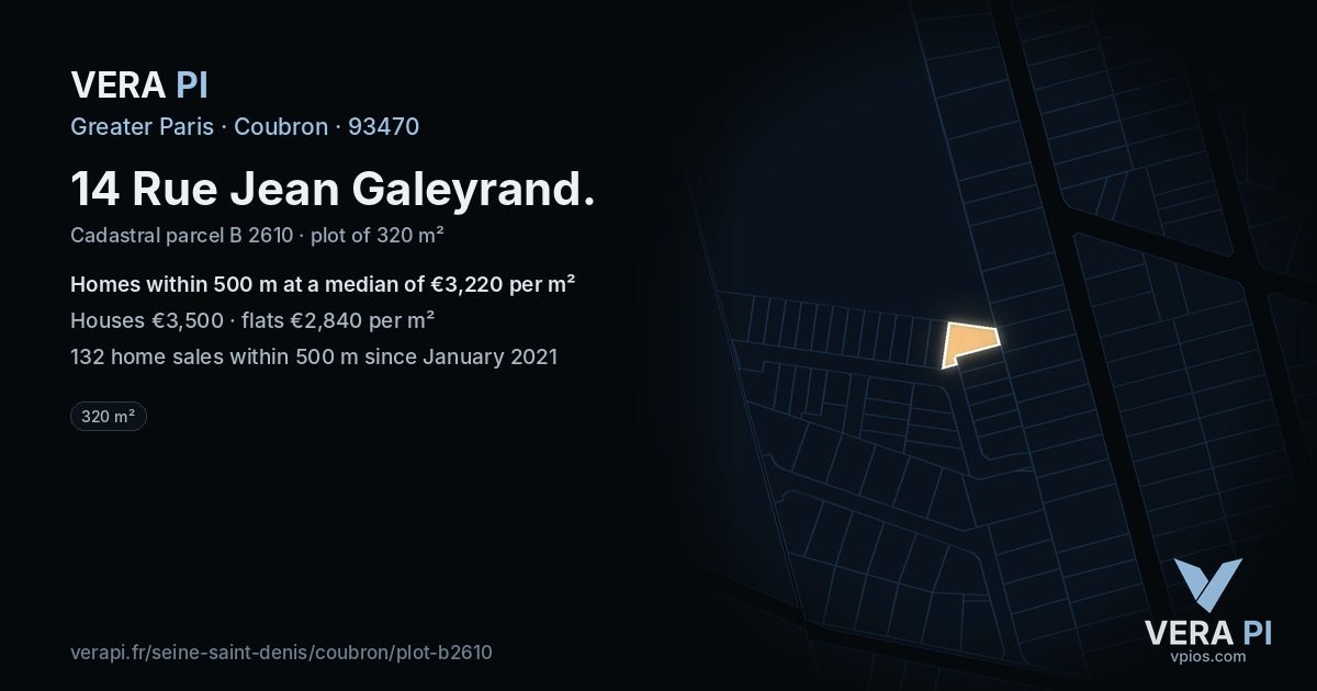 14 Rue Jean Galeyrand, Coubron at night – the plot lit, the parcels around coloured by the prices near them