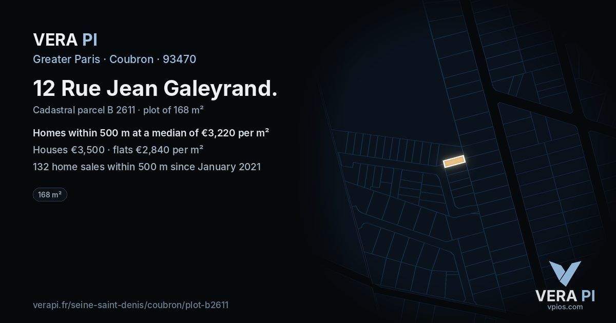 12 Rue Jean Galeyrand, Coubron at night – the plot lit, the parcels around coloured by the prices near them