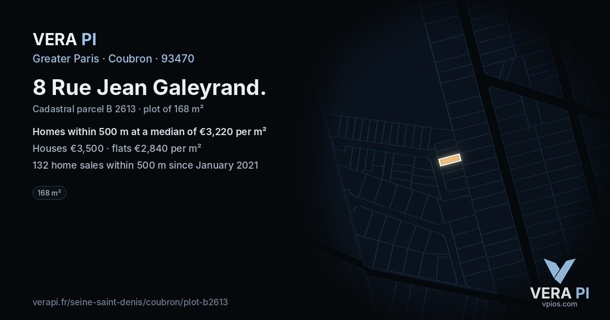 8 Rue Jean Galeyrand, Coubron at night – the plot lit, the parcels around coloured by the prices near them