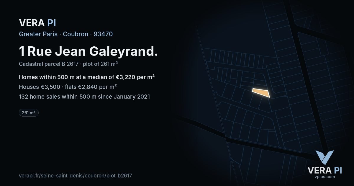 1 Rue Jean Galeyrand, Coubron at night – the plot lit, the parcels around coloured by the prices near them
