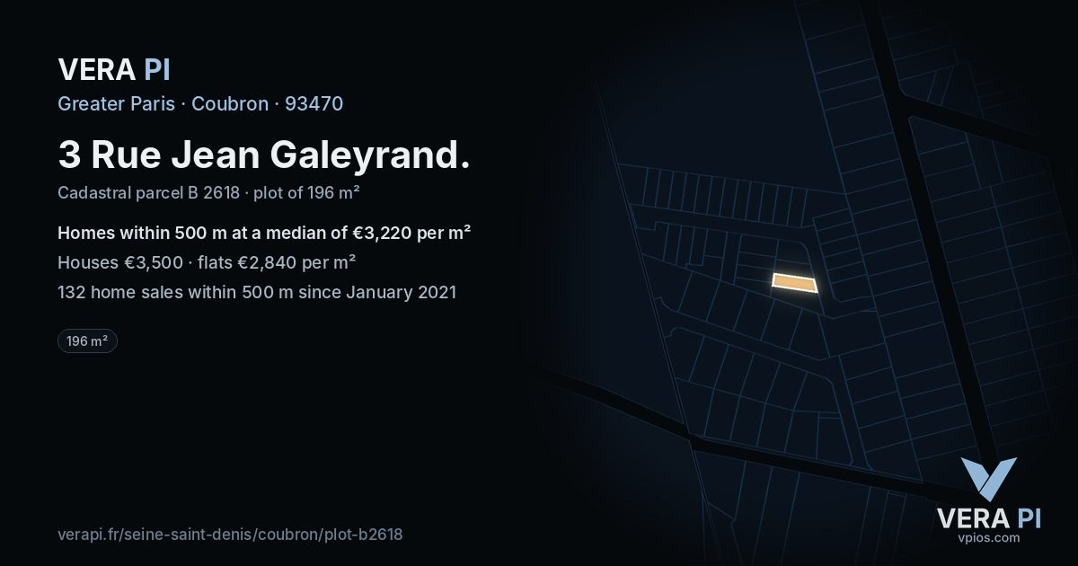 3 Rue Jean Galeyrand, Coubron at night – the plot lit, the parcels around coloured by the prices near them