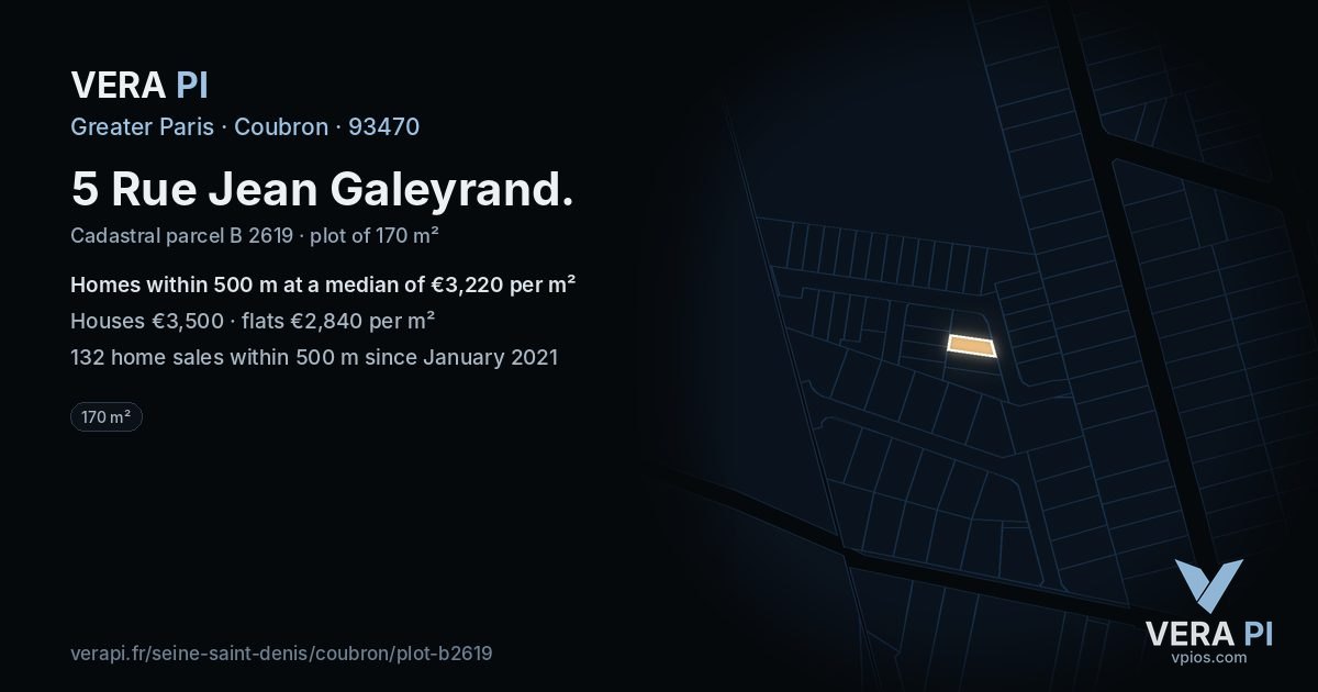 5 Rue Jean Galeyrand, Coubron at night – the plot lit, the parcels around coloured by the prices near them