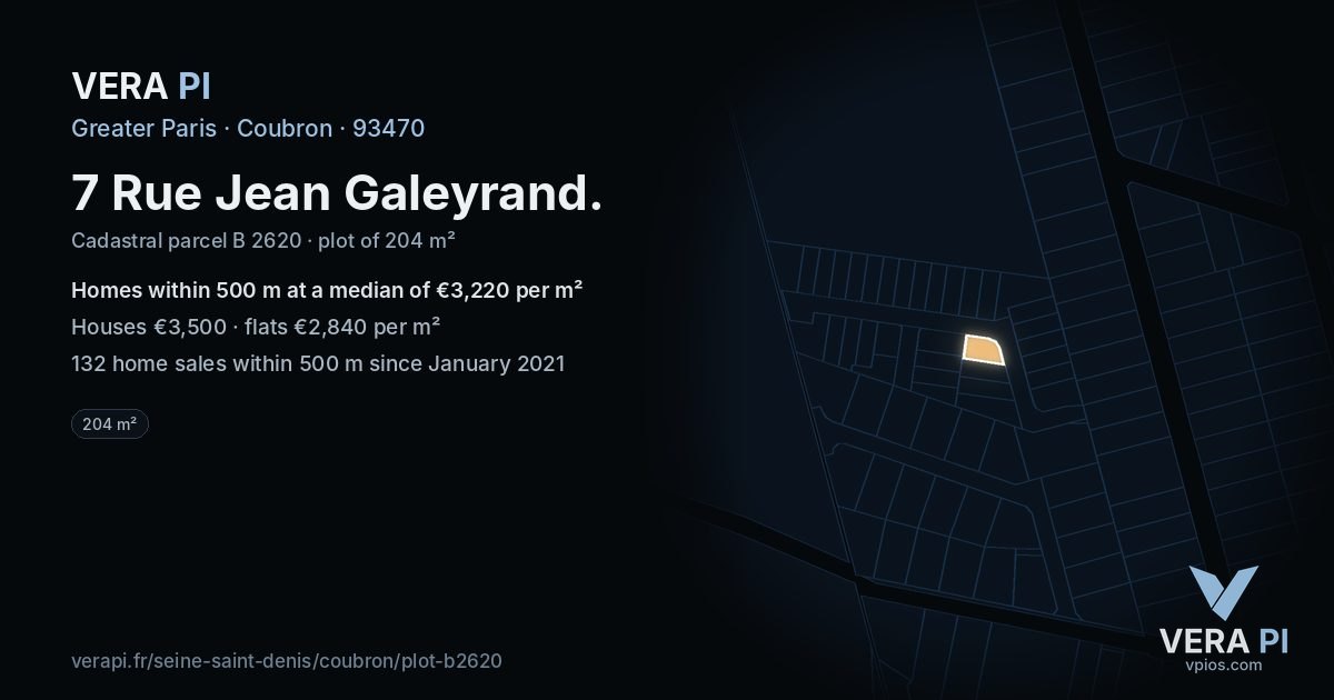 7 Rue Jean Galeyrand, Coubron at night – the plot lit, the parcels around coloured by the prices near them