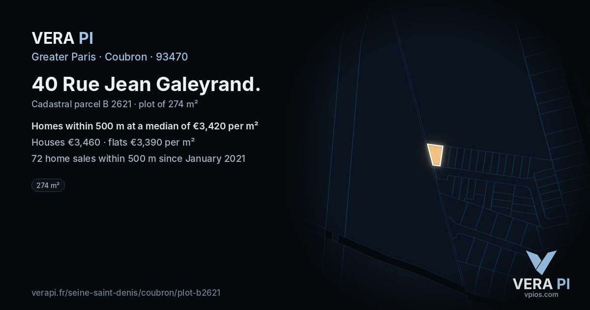 40 Rue Jean Galeyrand, Coubron at night – the plot lit, the parcels around coloured by the prices near them