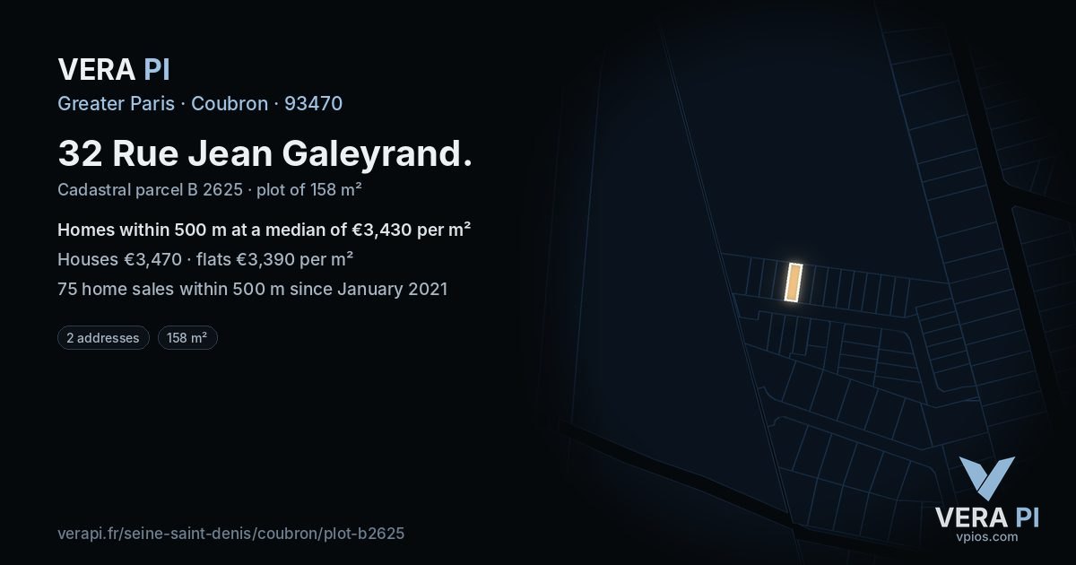 32 Rue Jean Galeyrand, Coubron at night – the plot lit, the parcels around coloured by the prices near them