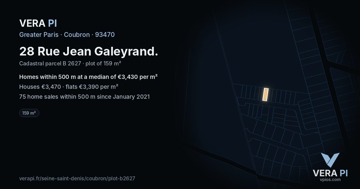 28 Rue Jean Galeyrand, Coubron at night – the plot lit, the parcels around coloured by the prices near them
