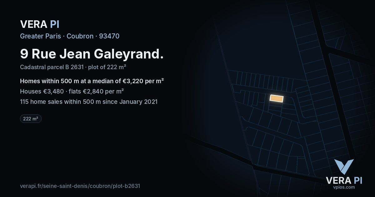 9 Rue Jean Galeyrand, Coubron at night – the plot lit, the parcels around coloured by the prices near them