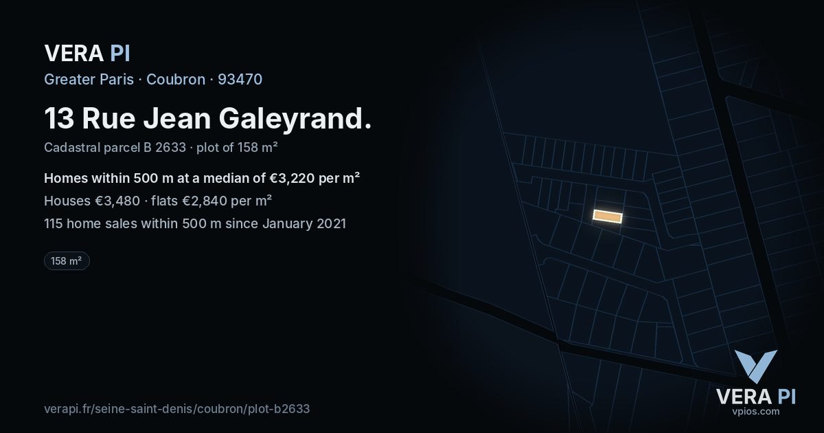 13 Rue Jean Galeyrand, Coubron at night – the plot lit, the parcels around coloured by the prices near them