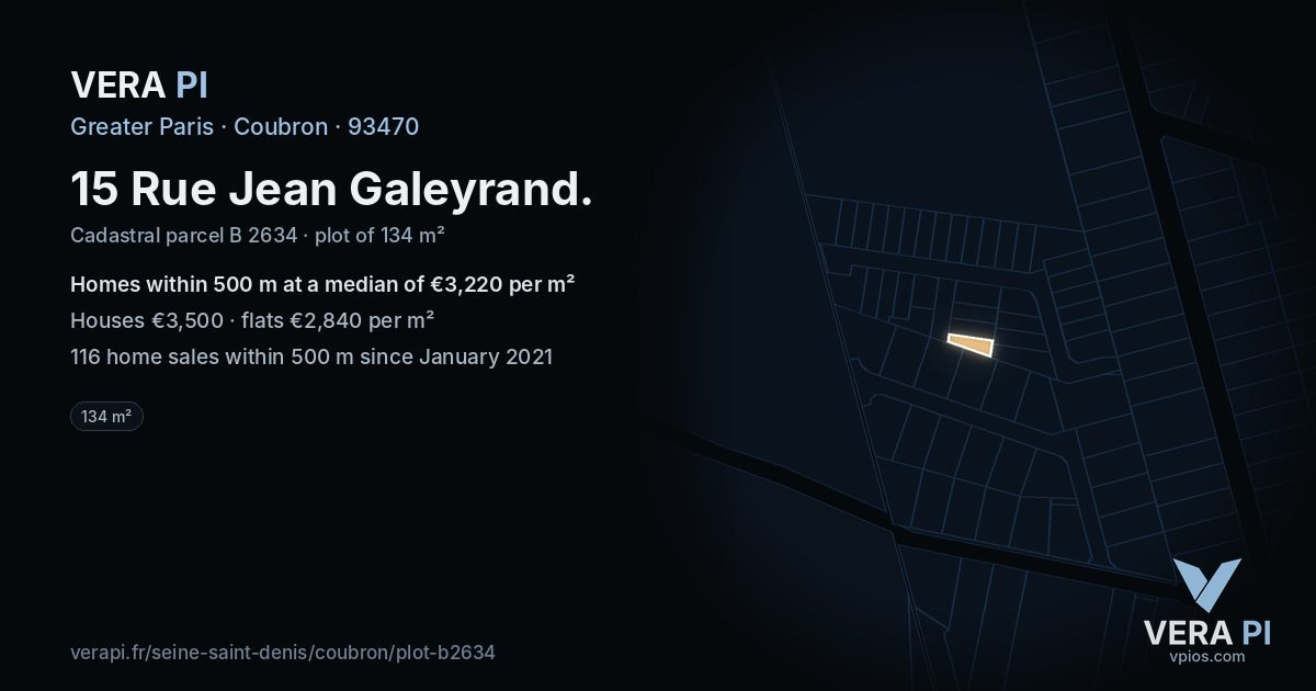 15 Rue Jean Galeyrand, Coubron at night – the plot lit, the parcels around coloured by the prices near them