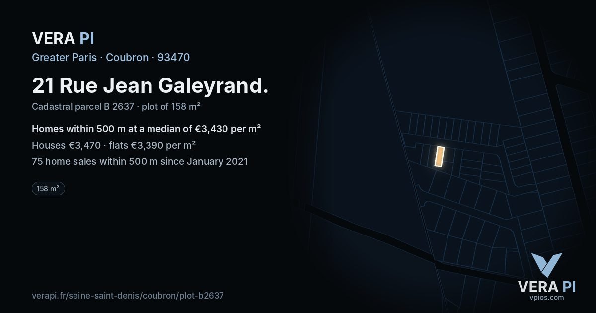 21 Rue Jean Galeyrand, Coubron at night – the plot lit, the parcels around coloured by the prices near them