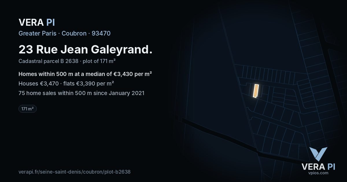 23 Rue Jean Galeyrand, Coubron at night – the plot lit, the parcels around coloured by the prices near them