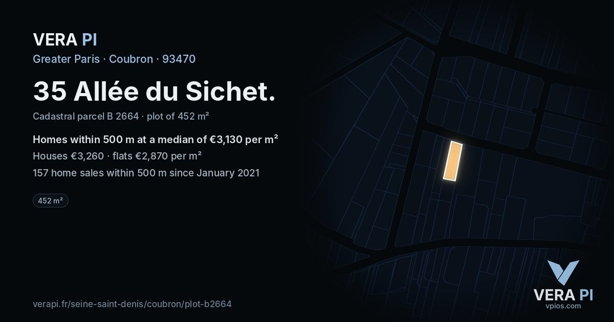 35 Allée du Sichet, Coubron at night – the plot lit, the parcels around coloured by the prices near them